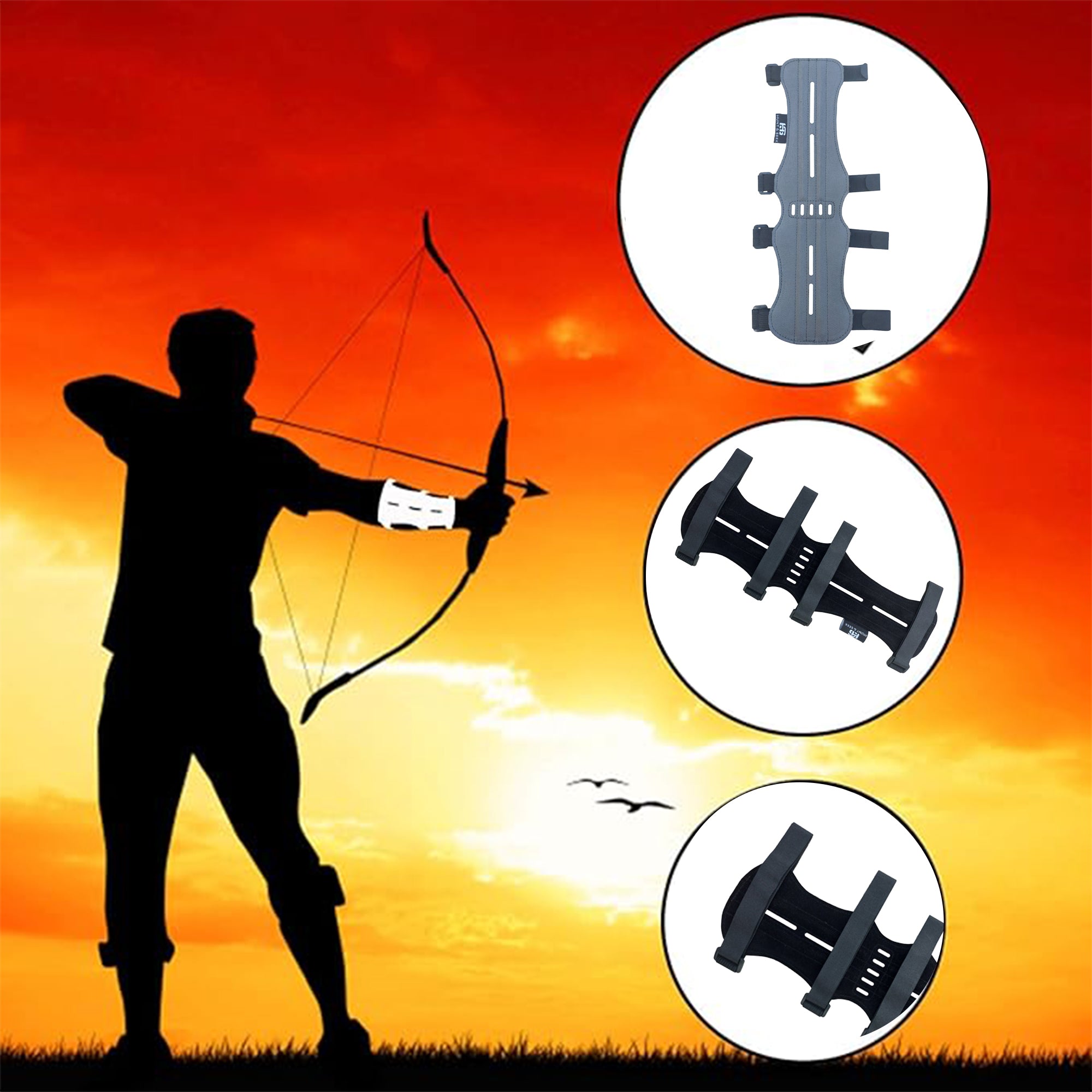 Fabric Archery Arm Guard With 4 Hook-and-Loop Adjustable Straps and Suede Leather Backing