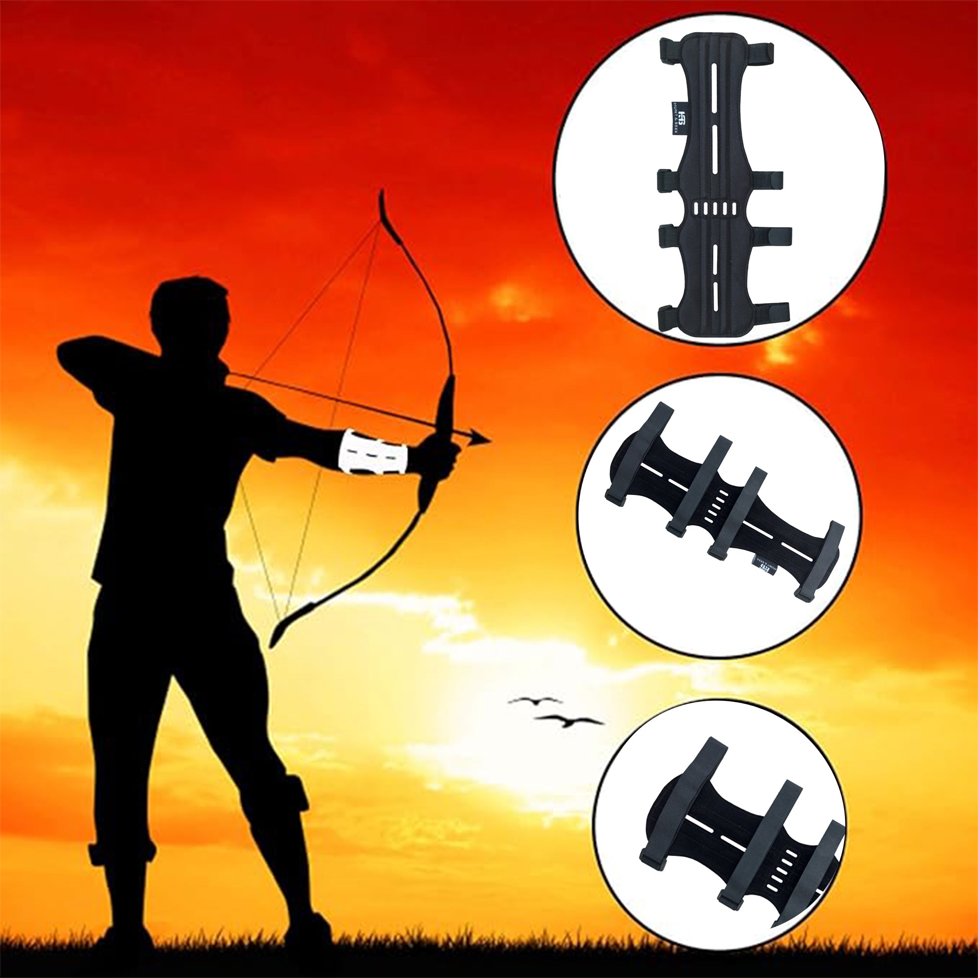 Fabric Archery Arm Guard With 4 Hook-and-Loop Adjustable Straps and Suede Leather Backing