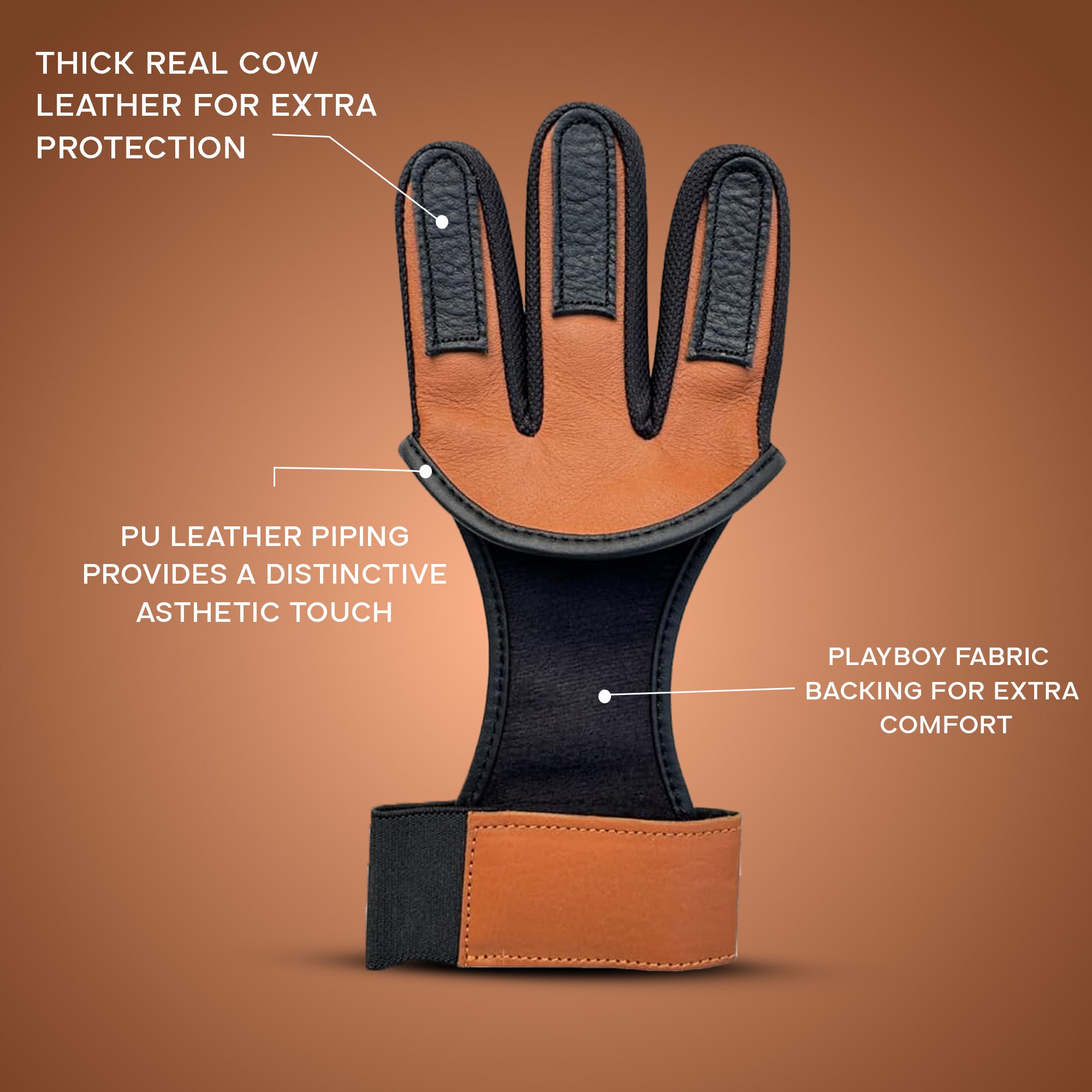 Three-Finger Cow Leather Archery Shooting Glove for Recurve & Compound Bow