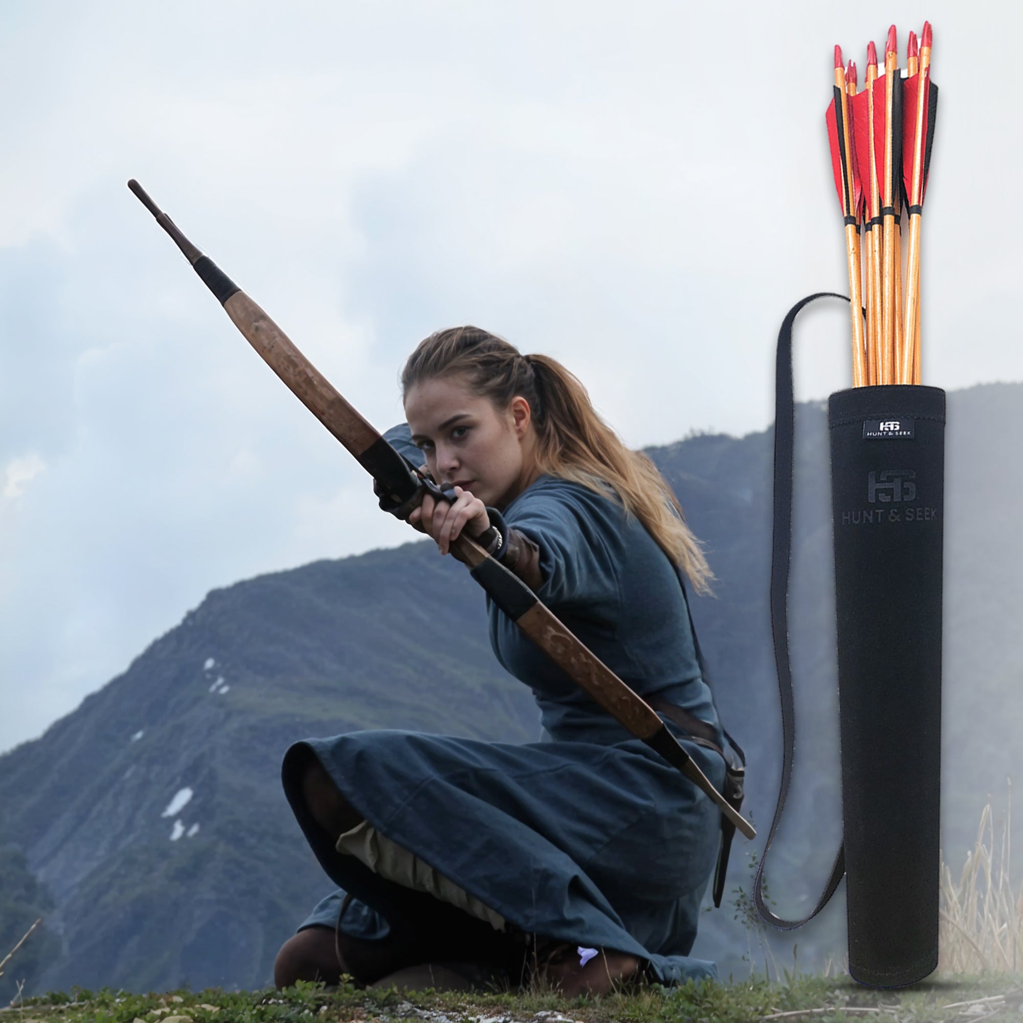 17-inches Cow Suede Leather Back/Shoulder Arrow Quiver