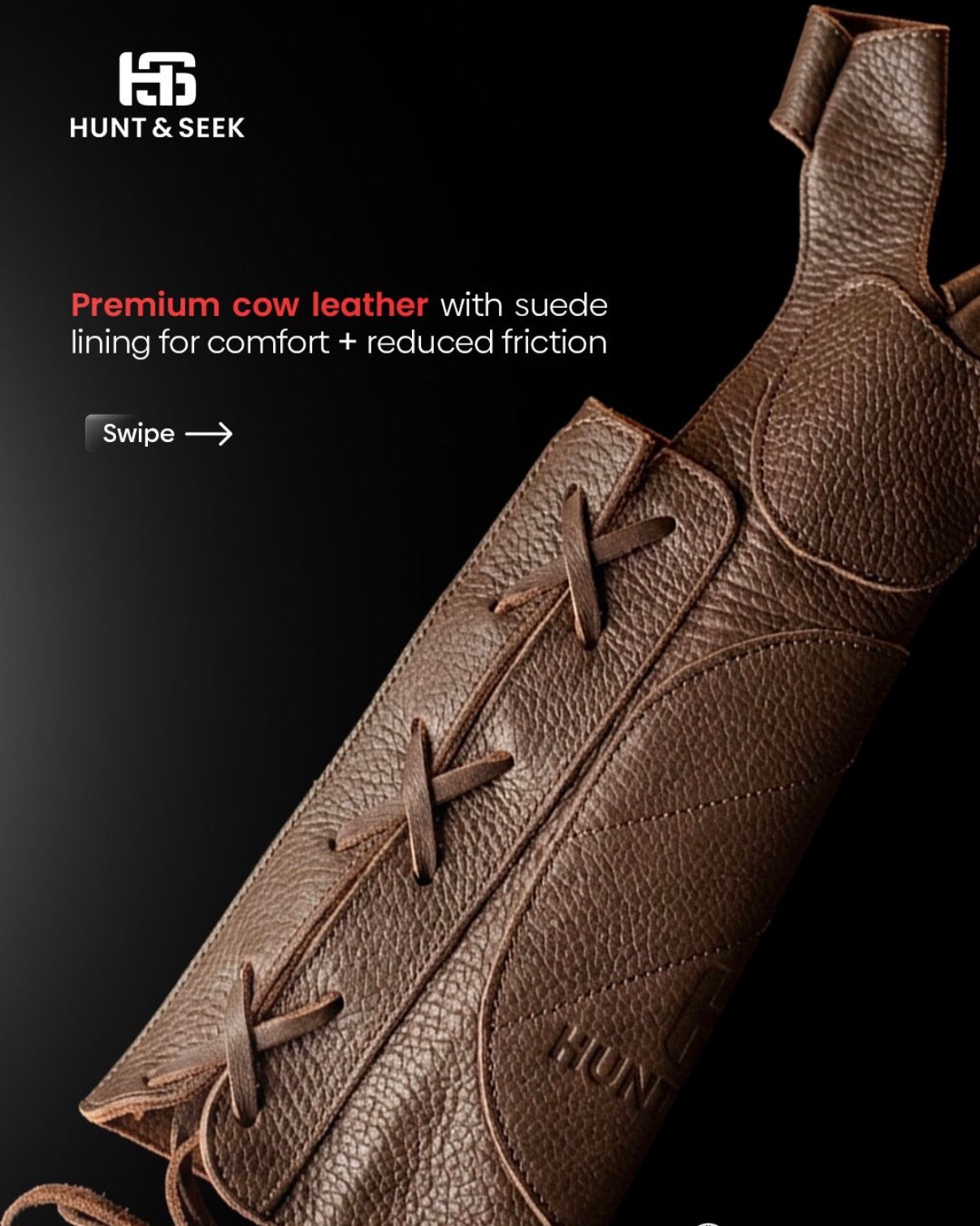 Premium Cow Leather Archery Bow Glove & Arm Guard Combo – Adjustable Lace-Up Forearm Protector with Built-In Bow Glove for Traditional Recurve and Longbow Hunting