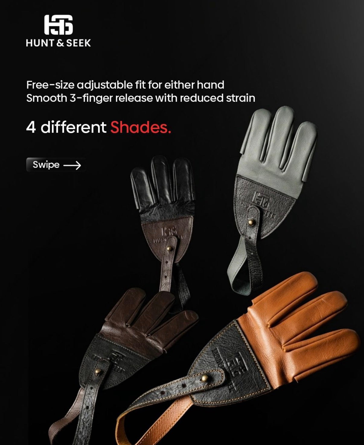 Hunt&Seek Premium Genuine Cow Leather 3-Finger Archery Shooting Glove – Adjustable Free-Size Finger Protector for Recurve Bow, Longbow, Traditional Archery & Hunting