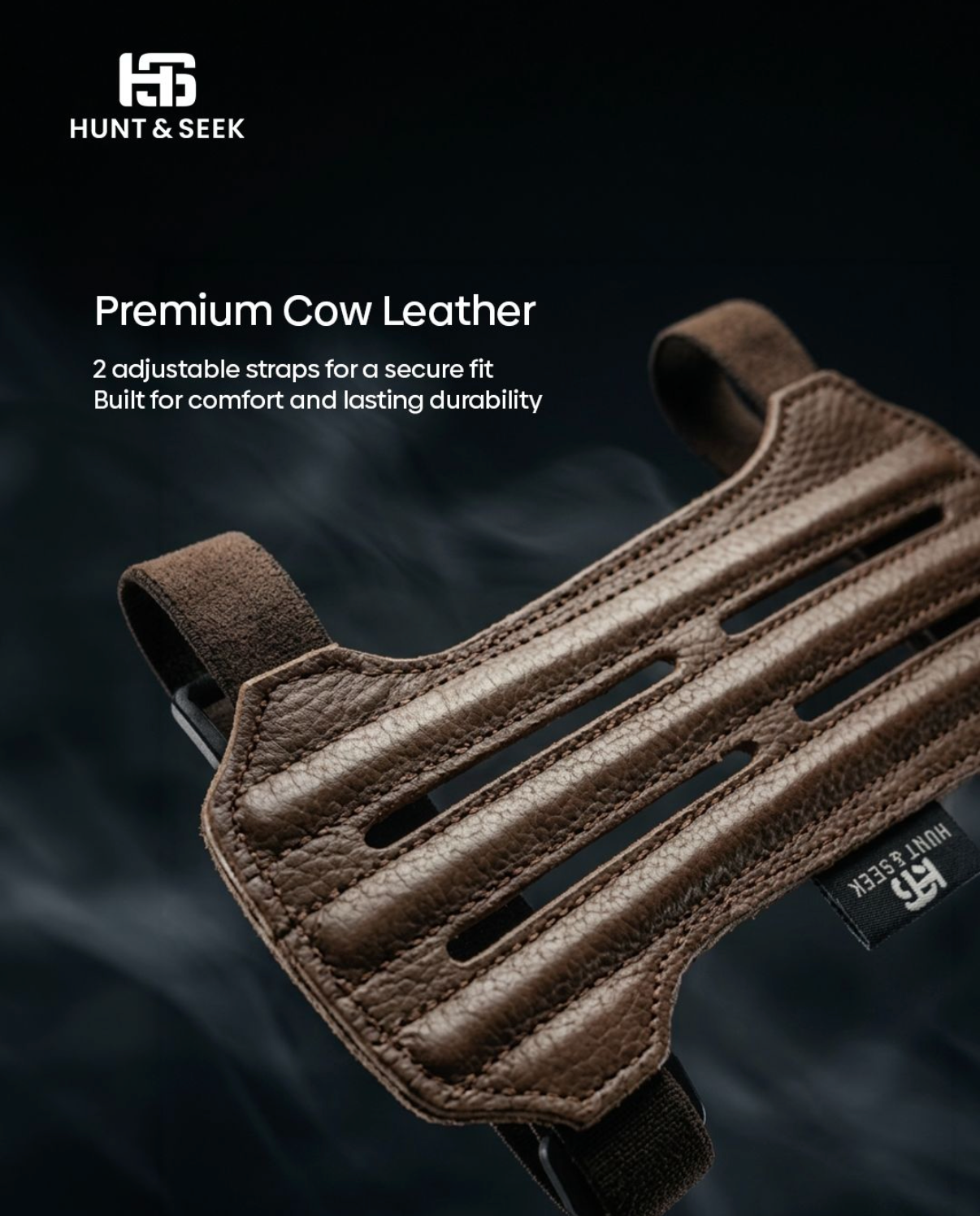 Hunt&Seek Cow Leather Archery Arm Guard – 7” Adjustable Forearm Protector with Soft Suede Leather Backing & Dual Elastic Straps – Lightweight Hunting & Bow Shooting Armguard