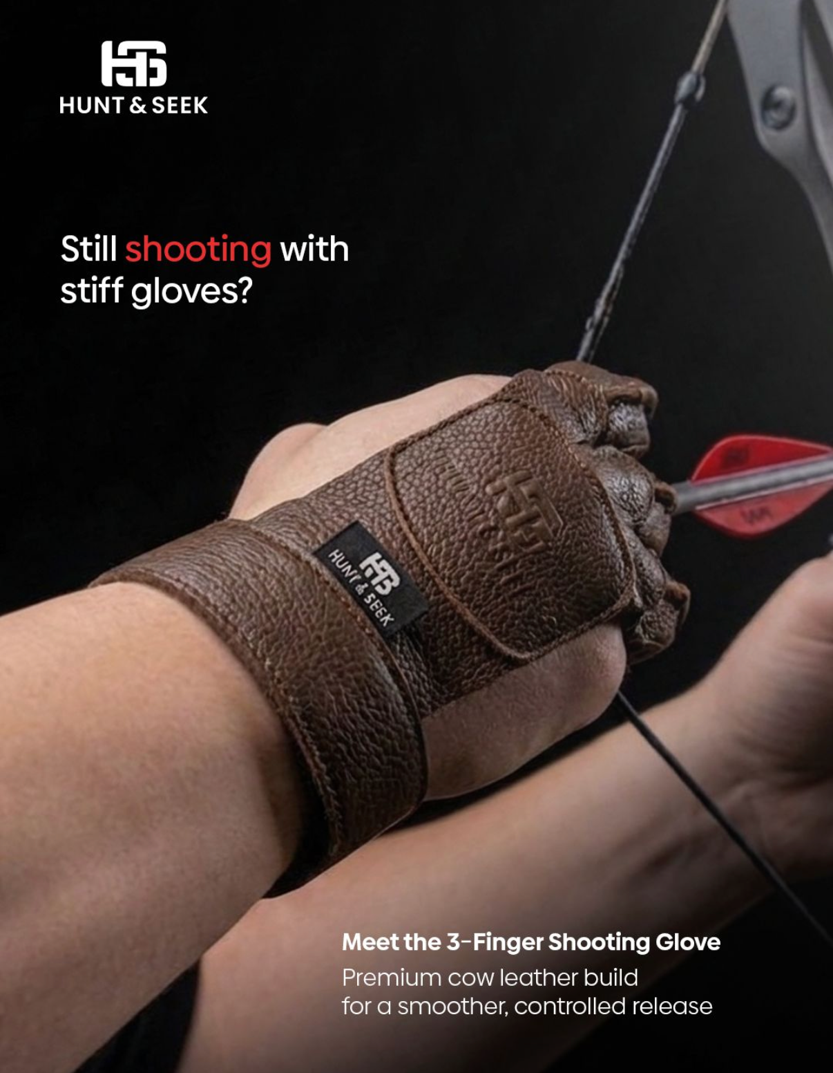 Premium Cow Leather 3-Finger Ambidextrous Archery Shooting Glove – Adjustable Wrist Strap for Recurve, Longbow & Traditional Bow Hunting