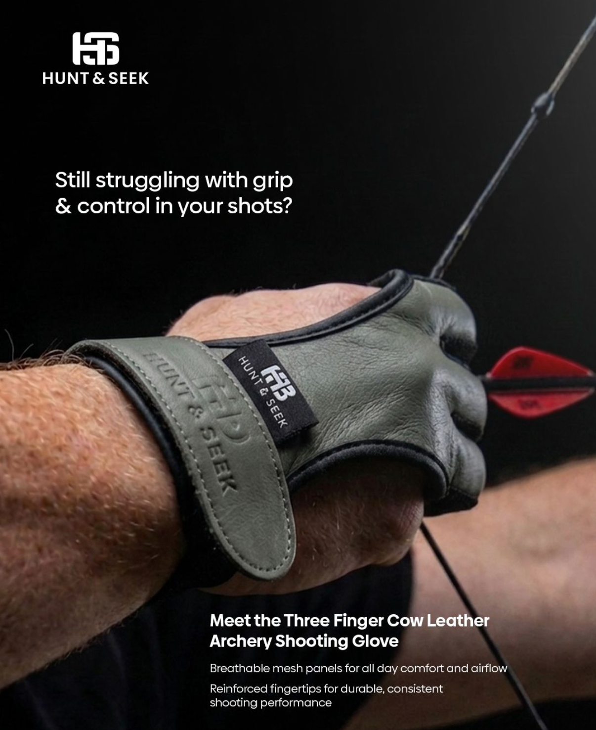 Three-Finger Cow Leather Archery Shooting Glove for Recurve & Compound Bow