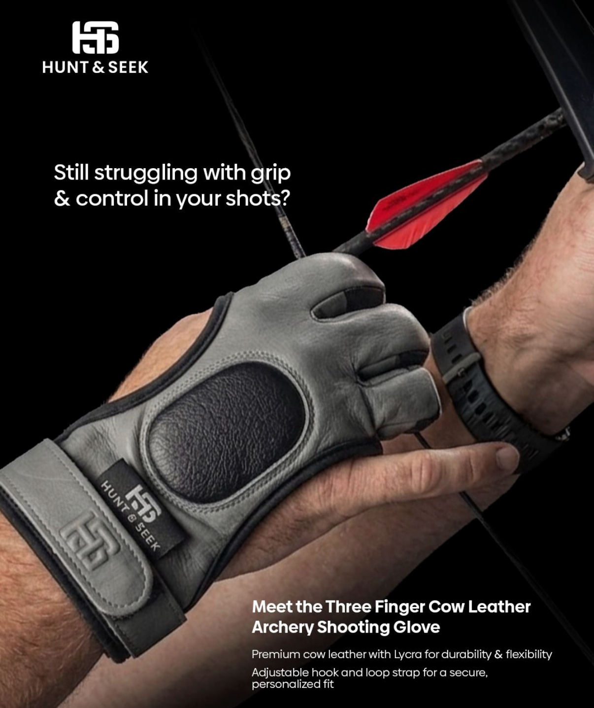 Three-Finger Cow Leather Shooting Glove for Recurve & Compound Bow
