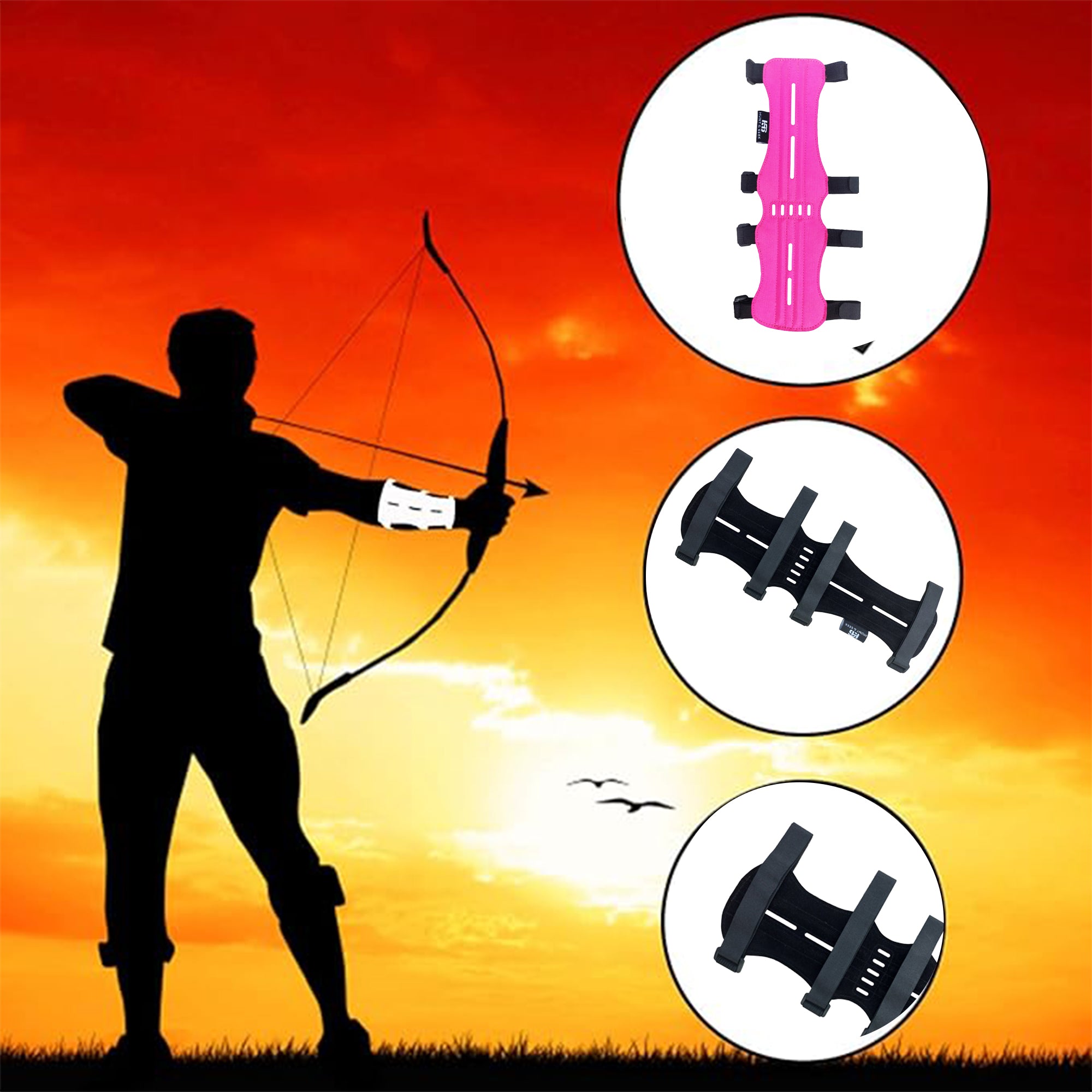 Fabric Archery Arm Guard With 4 Hook-and-Loop Adjustable Straps and Suede Leather Backing