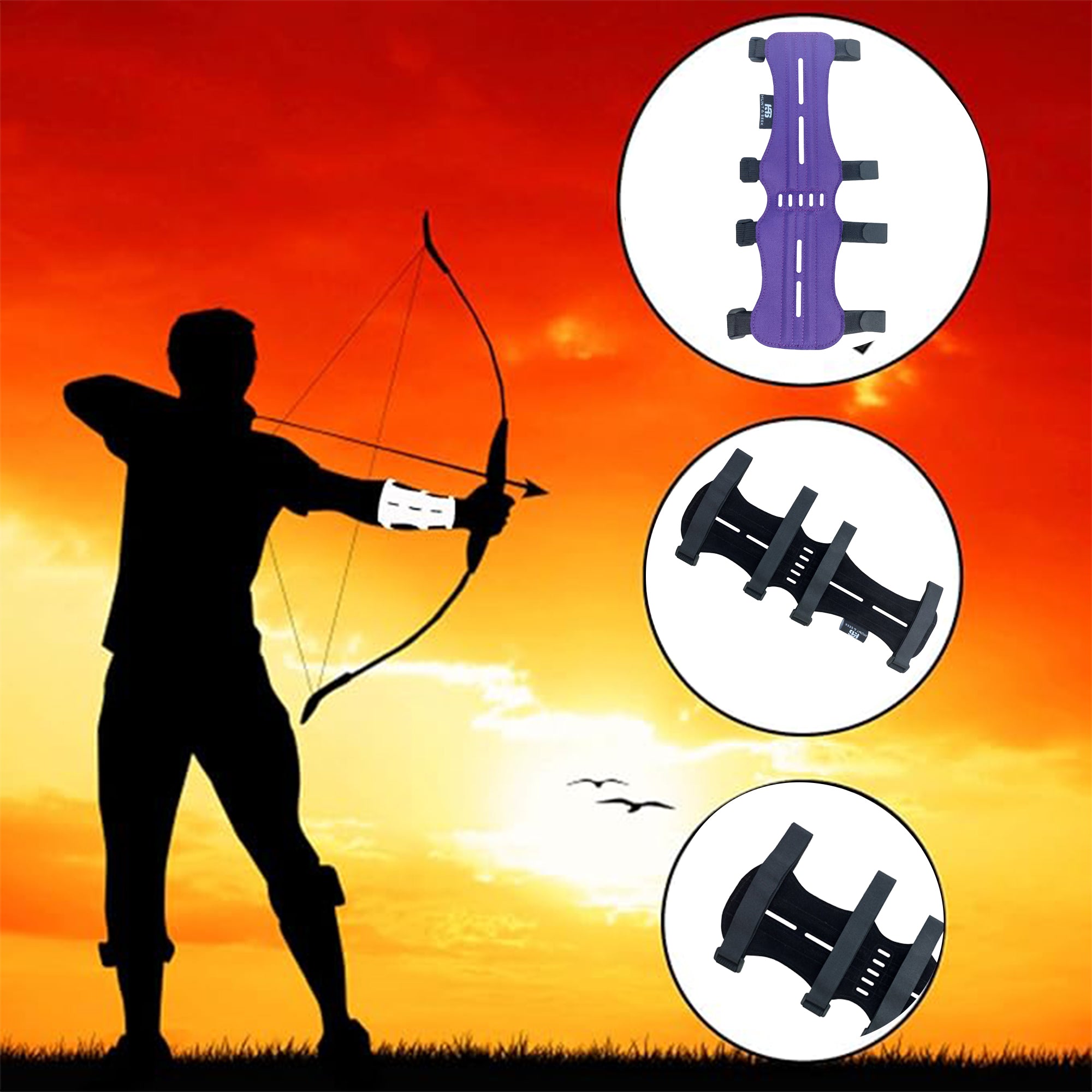 Fabric Archery Arm Guard With 4 Hook-and-Loop Adjustable Straps and Suede Leather Backing