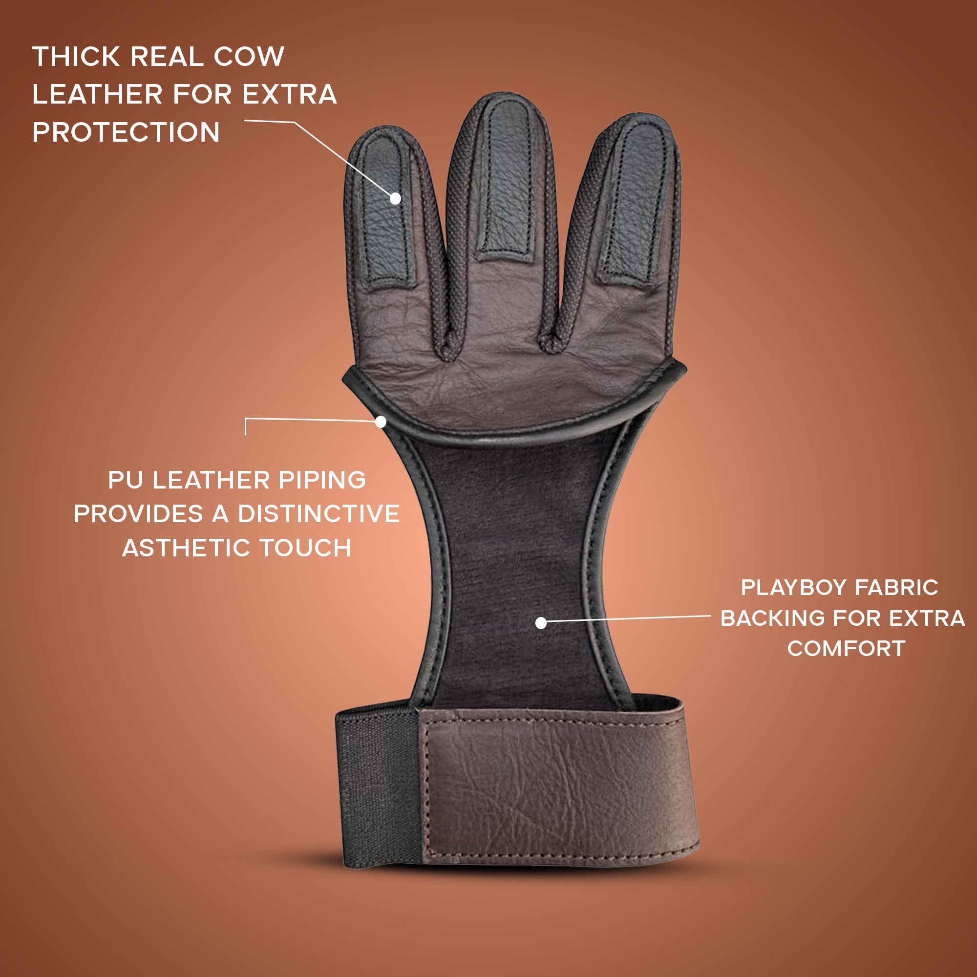 Three-Finger Cow Leather Archery Shooting Glove for Recurve & Compound Bow