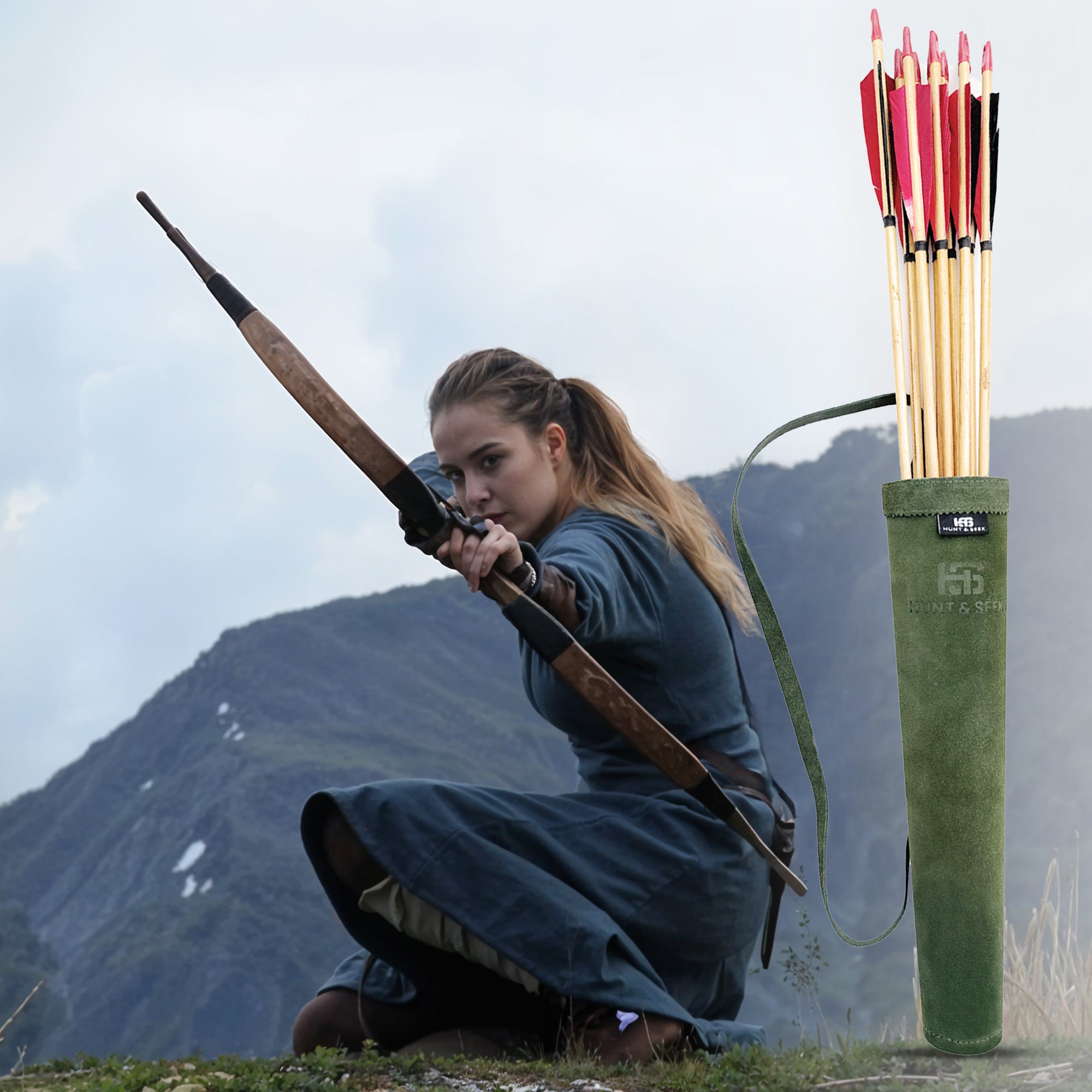 17-inches Cow Suede Leather Back/Shoulder Arrow Quiver