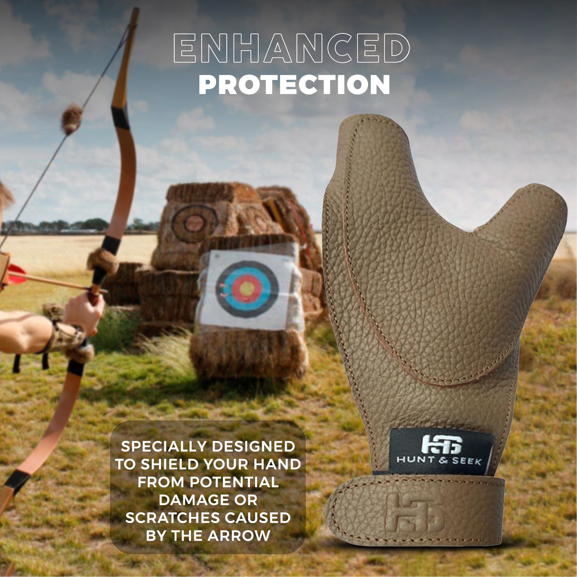 Thick Cow Leather Archery Hand Guard Protector Bow Glove for Traditional Long Recurve & Compound Bow