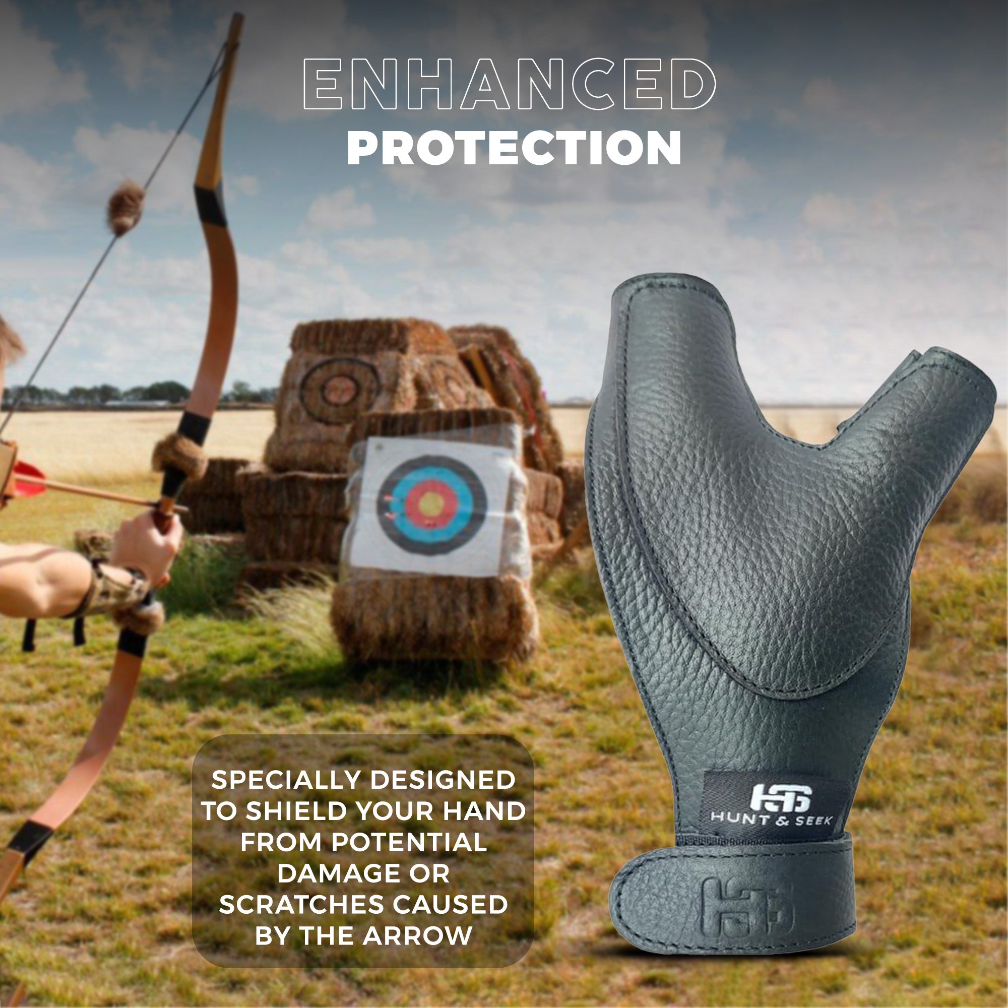 Thick Cow Leather Archery Hand Guard Protector Bow Glove for Traditional Long Recurve & Compound Bow