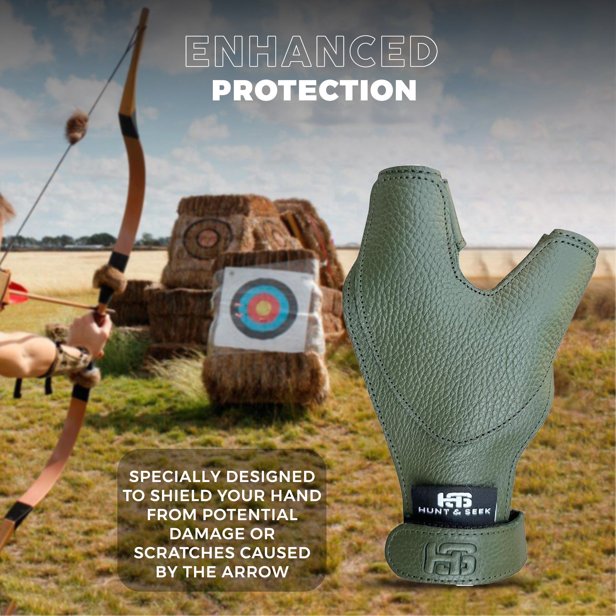 Thick Cow Leather Archery Hand Guard Protector Bow Glove for Traditional Long Recurve & Compound Bow