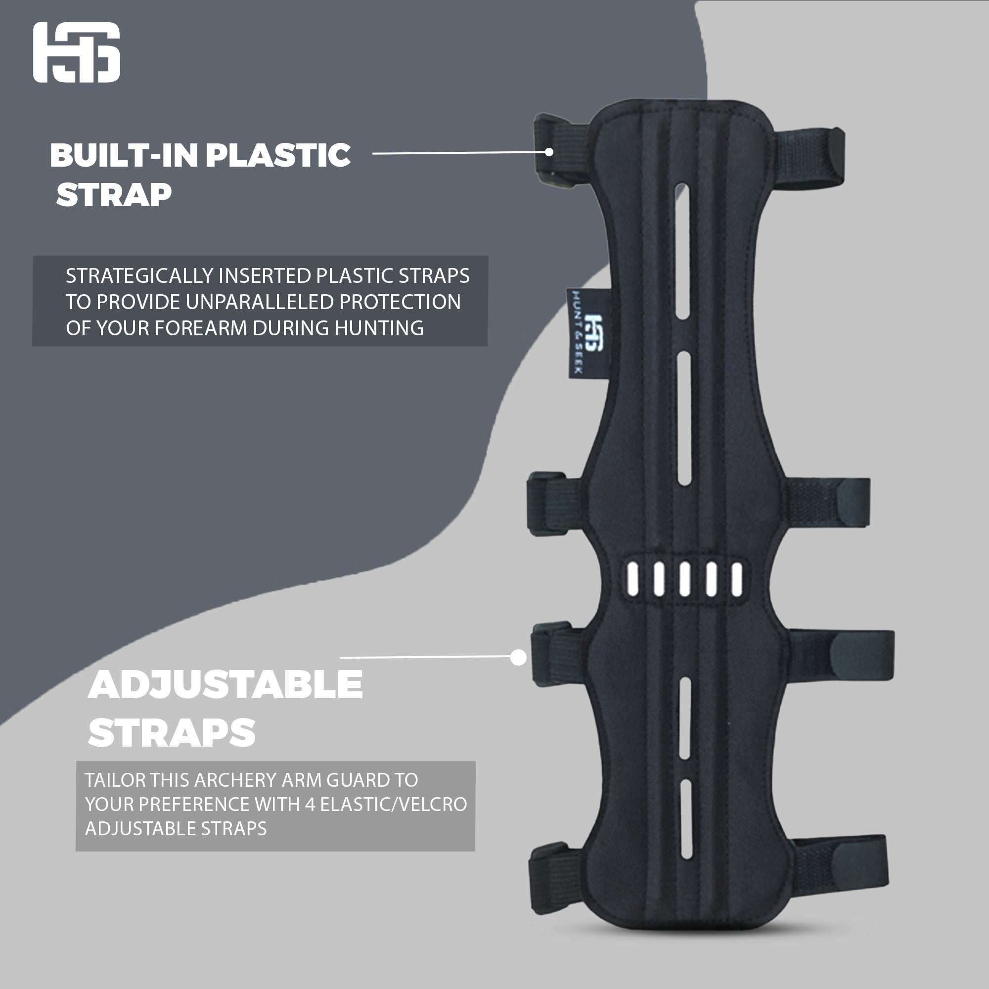 Fabric Archery Arm Guard With 4 Hook-and-Loop Adjustable Straps and Suede Leather Backing