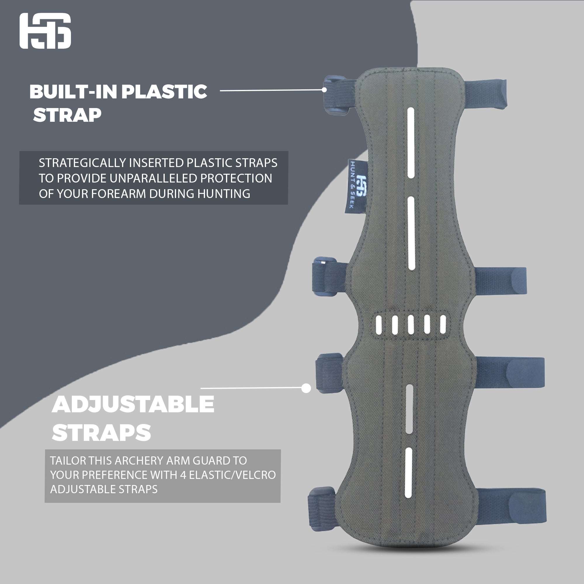 Fabric Archery Arm Guard With 4 Hook-and-Loop Adjustable Straps and Suede Leather Backing