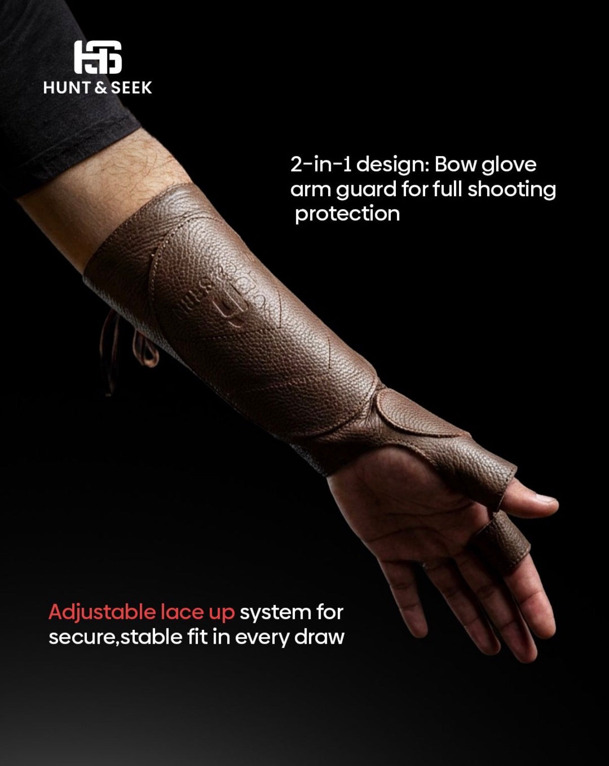 Premium Cow Leather Archery Bow Glove & Arm Guard Combo – Adjustable Lace-Up Forearm Protector with Built-In Bow Glove for Traditional Recurve and Longbow Hunting
