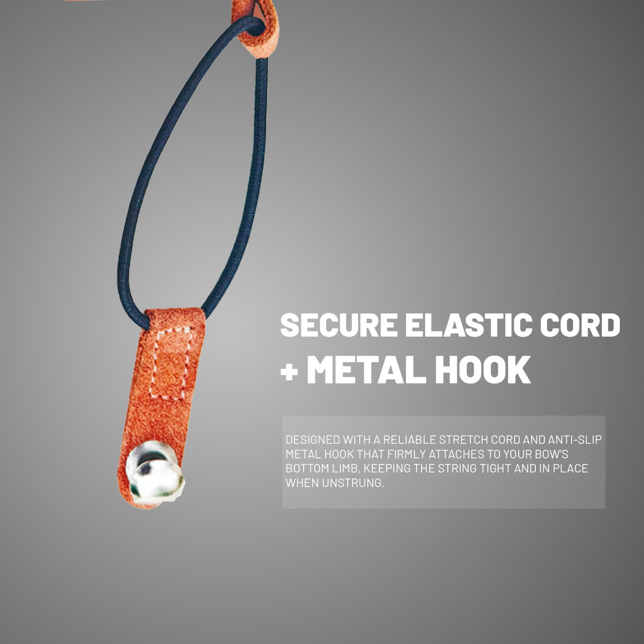 Traditional Bow String Keeper Premium Leather Archery Accessory Elastic Cord with Metal Hook for Recurve & Longbow