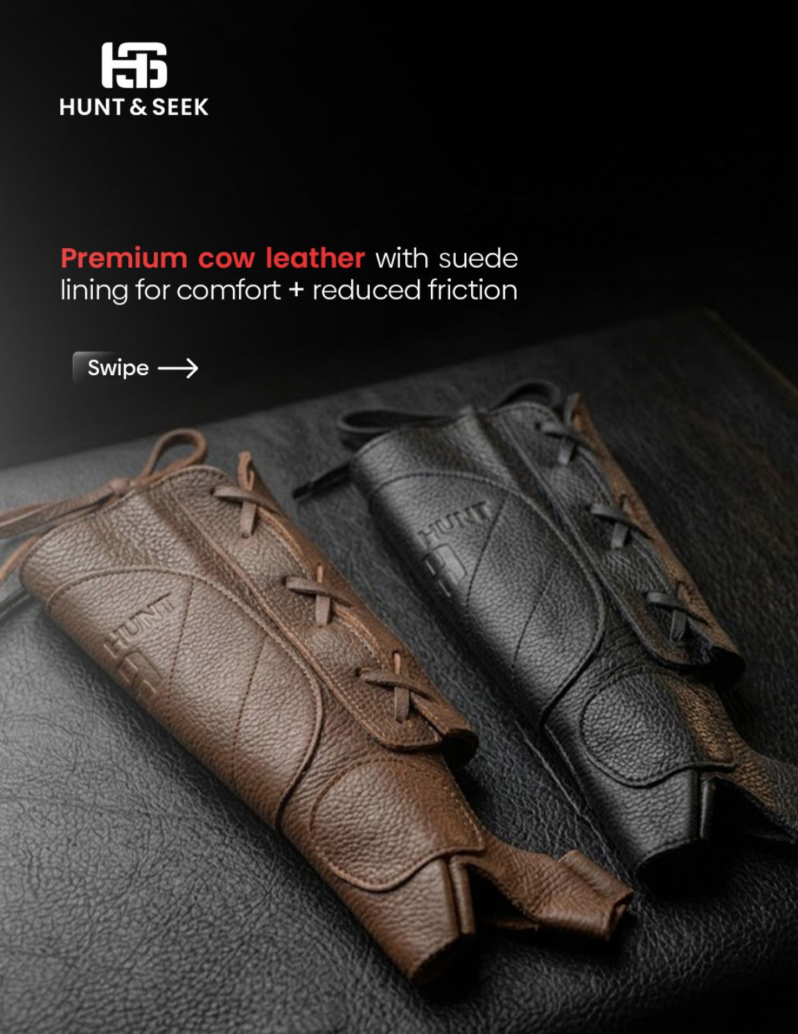 Premium Cow Leather Archery Bow Glove & Arm Guard Combo – Adjustable Lace-Up Forearm Protector with Built-In Bow Glove for Traditional Recurve and Longbow Hunting